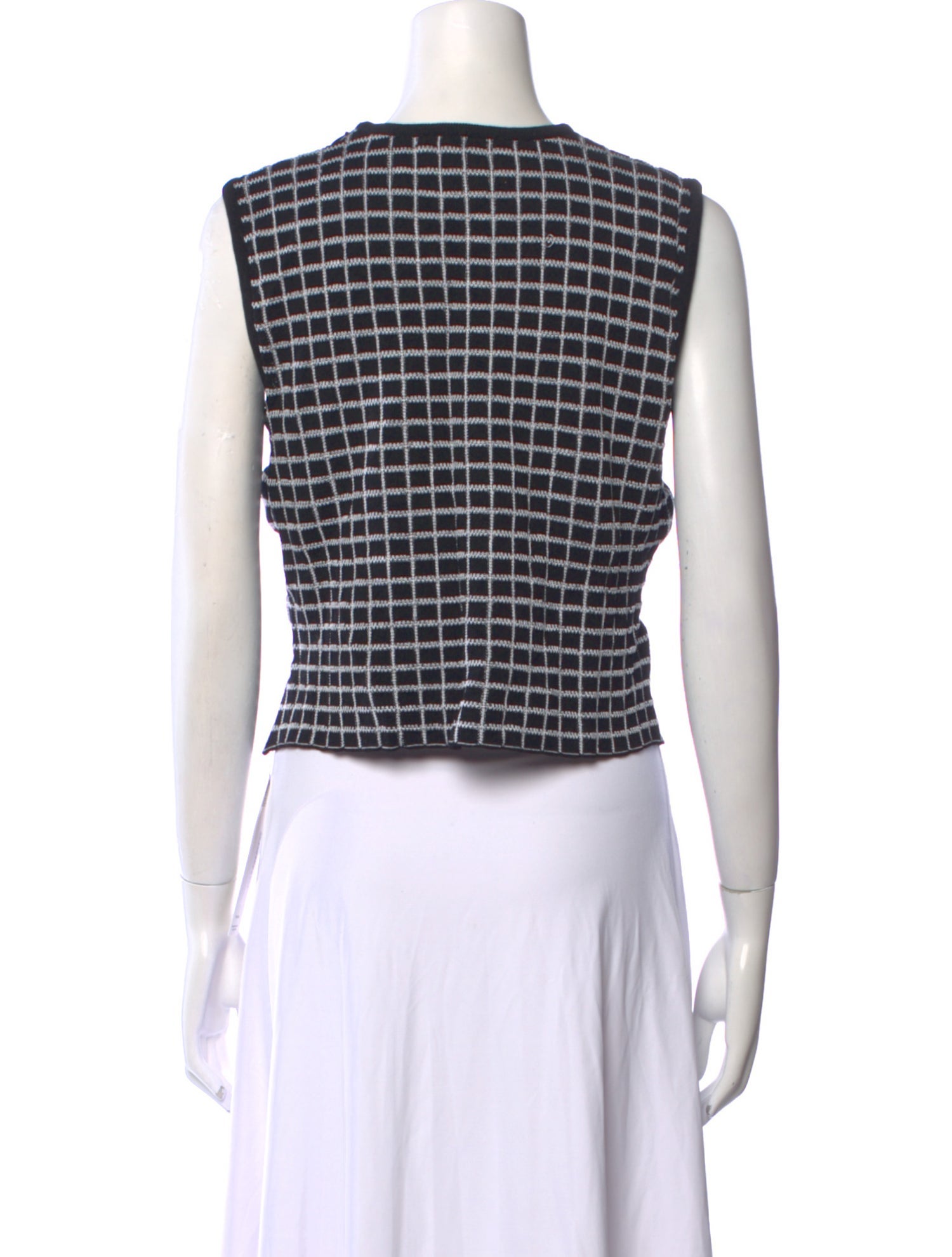 St. John Plaid Print Crew Neck Crop Top